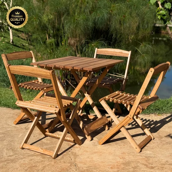 Conjunto Mesa de Madeira com 4 Cadeiras Dobráveis - Vereda