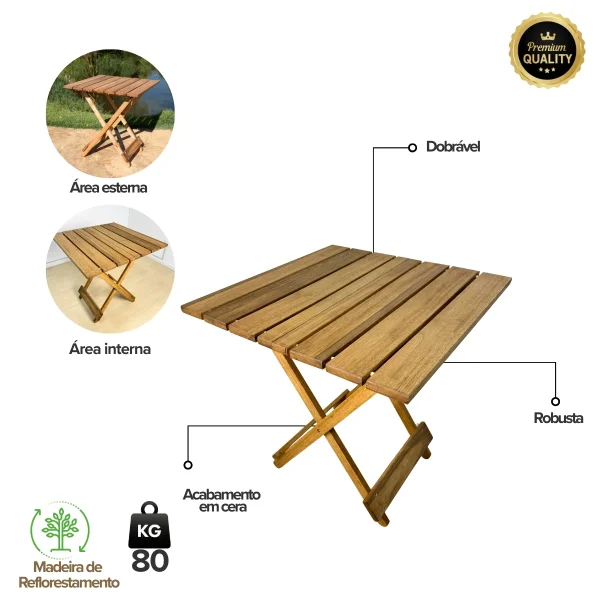 Conjunto Mesa de Madeira com 4 Cadeiras Dobráveis - Vereda